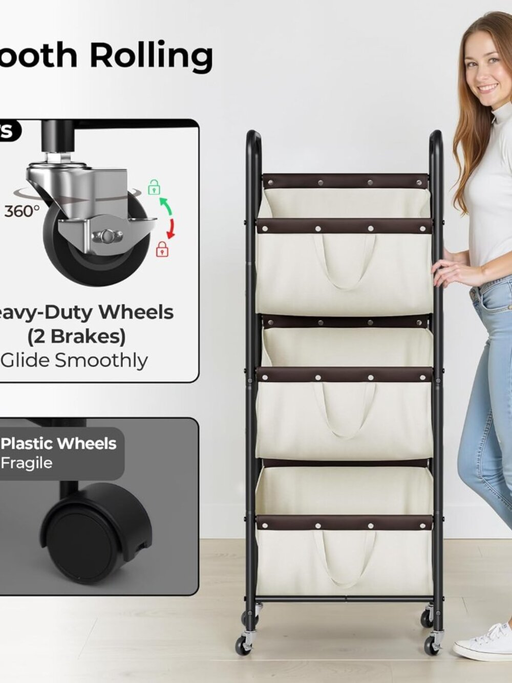 3 Tier Laundry Sorter, Laundry Basket with Wheels, Laundry Room Organization and - Picture 6 of 8